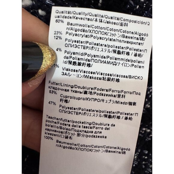 Hugo Boss Womens Tweed Blazer Jacket Black & White Fringe Trim Button Closure - Picture 5 of 9